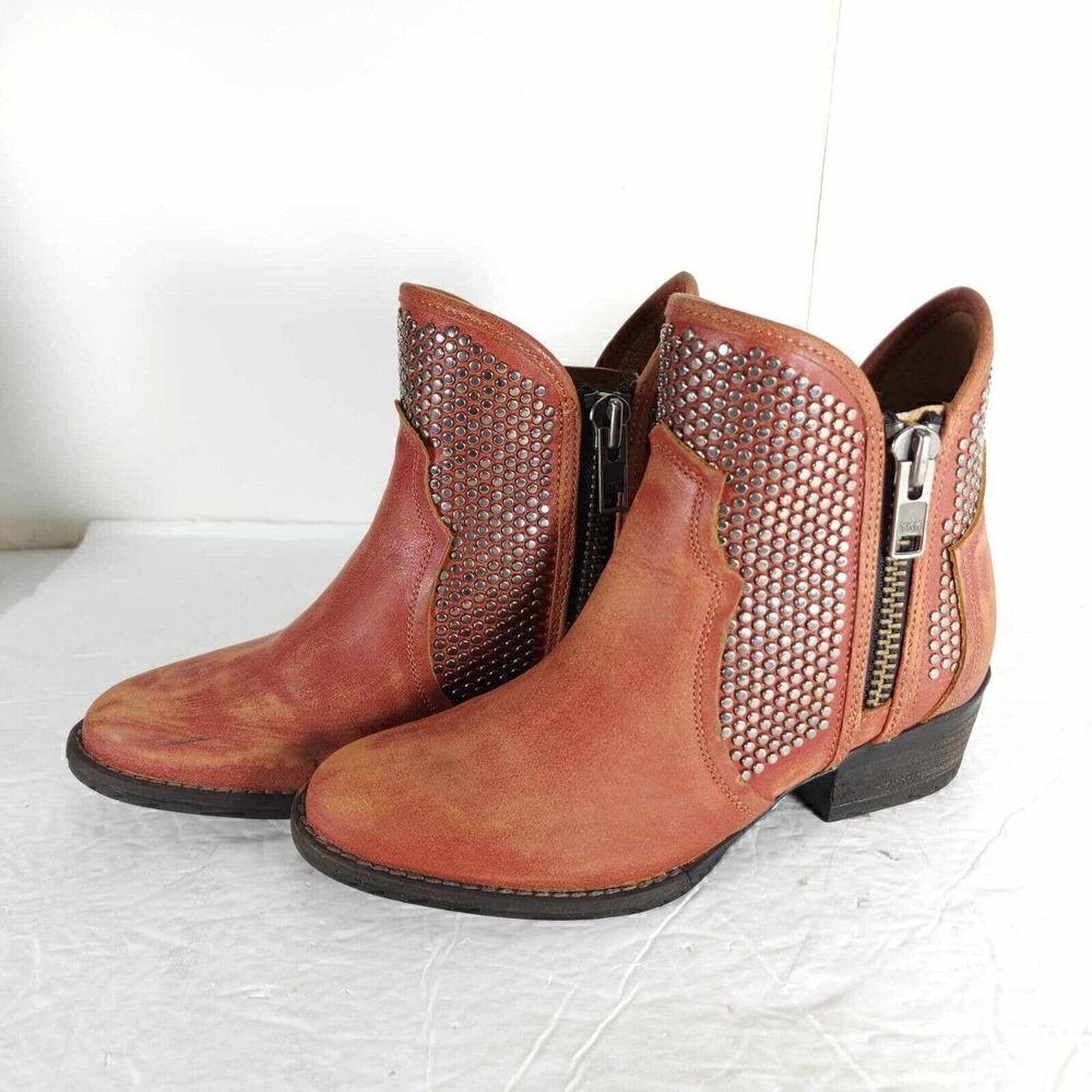 Corral Circle G Womens US7,5M Leather Orange Distressed Western Studded Booties